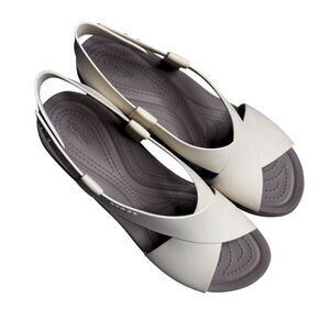Crocs Women's LiteRide Brooklyn High Wedge Platform Sandals Off White Size 9